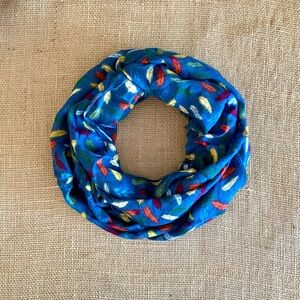 Infinity Scarf Boho Feathers Blue Multicolor OS